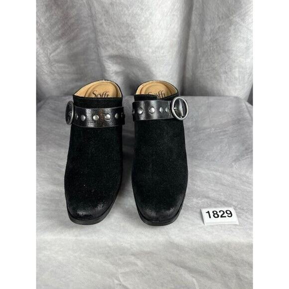 Sofft Suede Leather Studded Slip On Mule Clogs Block Heel Shoes Black Size 6 M - Picture 2 of 9